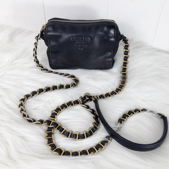 Prada Handbags - PRADA Vintage Black Leather Mini Crossbody Handbag